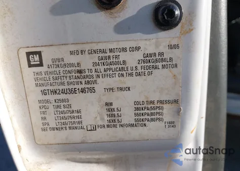 2006 GMC Sierra 2500Hd Work Truck z USA, uszkodzony, nr VIN 1GTHK24U36E146765